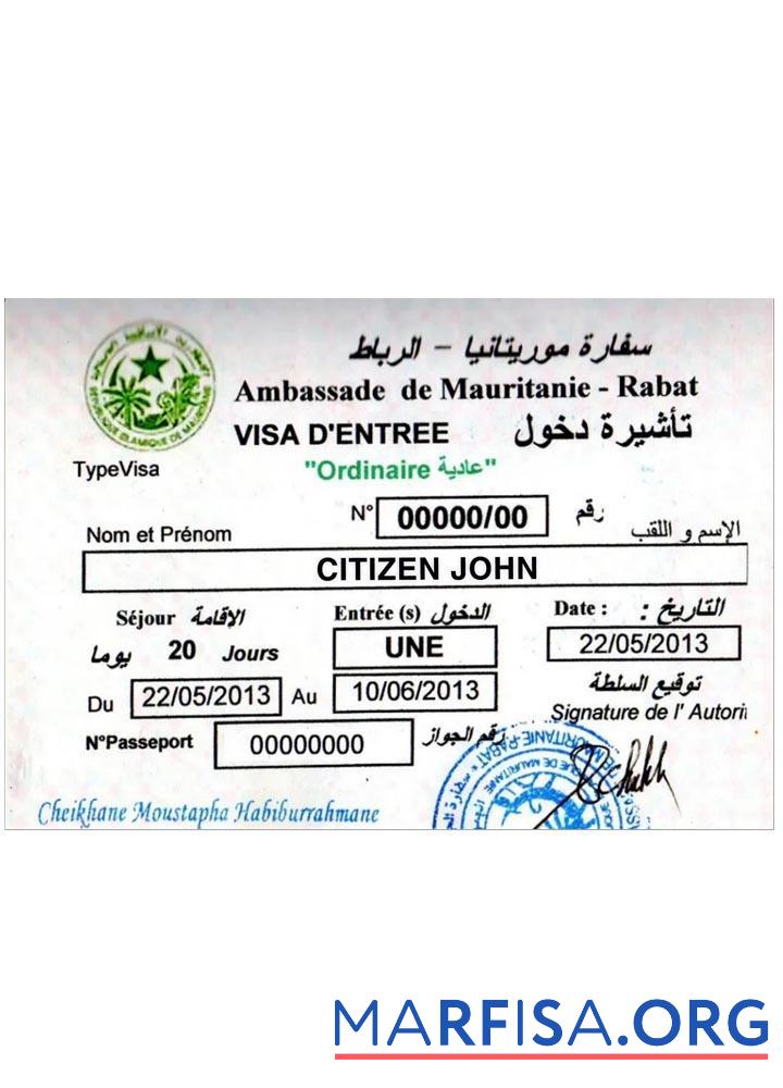 Downloadable Mauritania Rabat visa sample